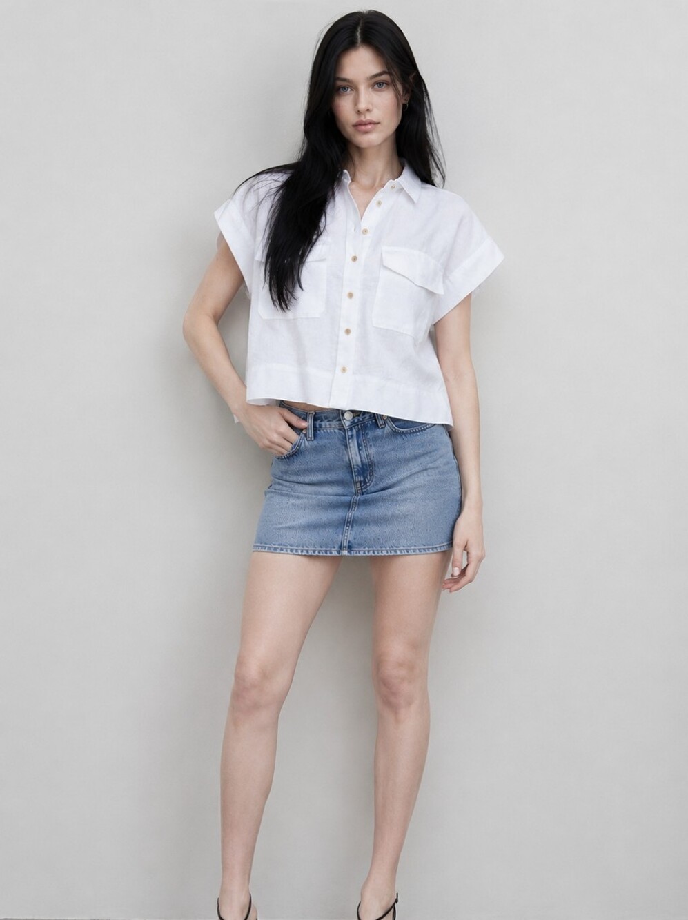 Madewell 100% Linen Flap Pocket Button-Up Shirt White Coastal Quiet Luxury Top